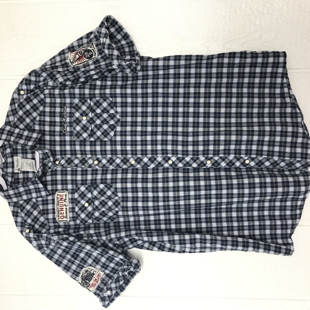 Disney Park Shirt Mens Extra Large Blue Western Mickey Mouse Mechanic Motorcycle - Picture 2 of 8